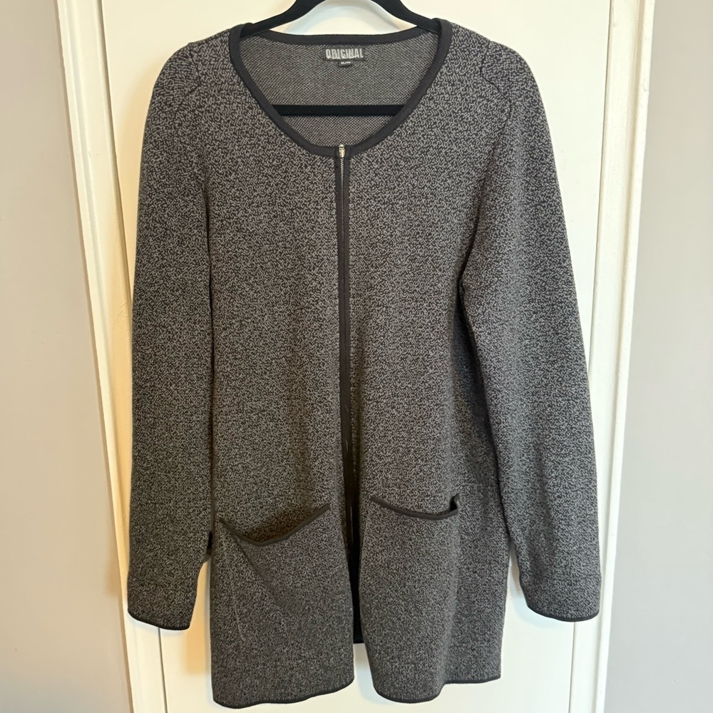 Original Nicole Miller Y2K Era Longline Knit Cardigan – Charcoal Grey – XL